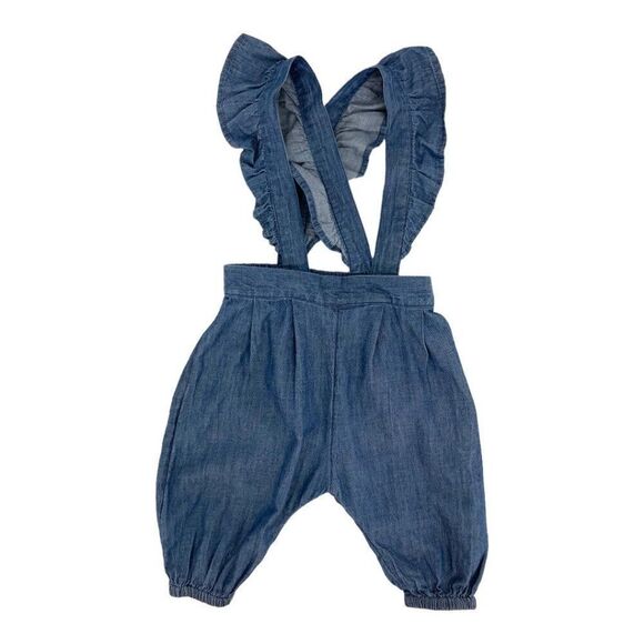 Tucker + Tate Blue Chambray Ruffle Strap Overalls Size 3 Months NWOT - Picture 1 of 5